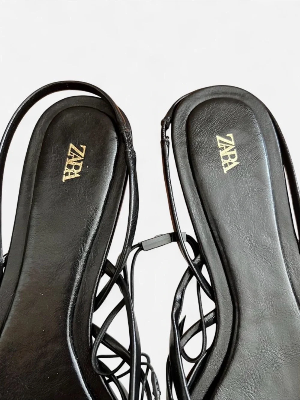 NWT Zara Black Strappy Pointed Toe Slingback Sandals with Gold Buckles - Picture 2 of 9